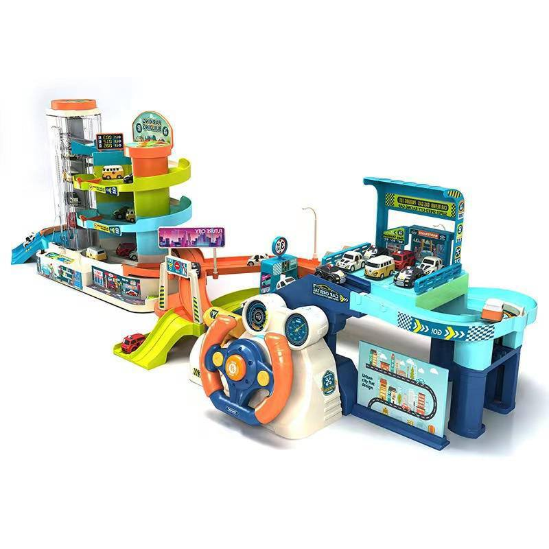 Дитячий подвійний музичний гараж для машинок Fun Game з автоматичним підйомником та кермом (Т 103-55 Y)