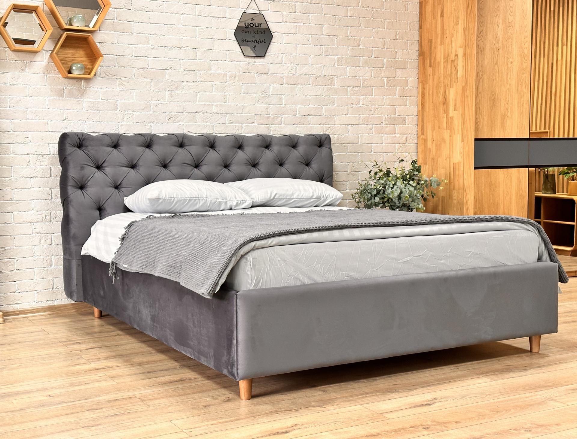 Ліжко Capitone Style Denize з нішею для речей 180x200 см Сірий (26221458)