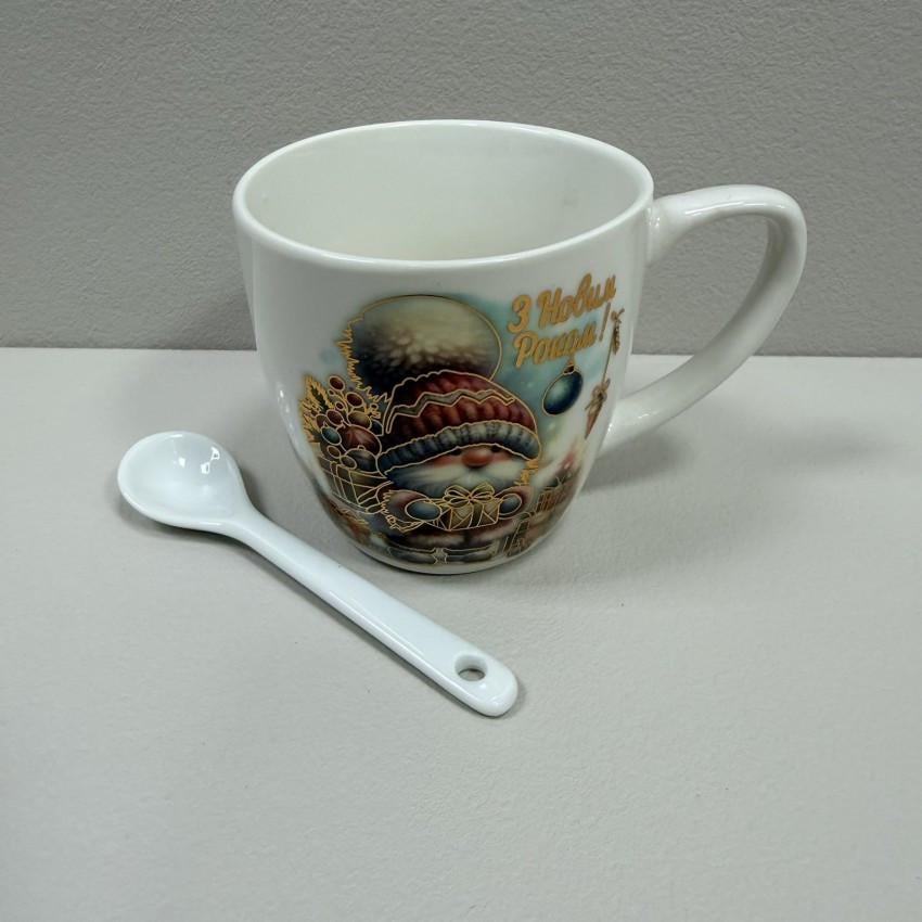 Чашка новогодняя с ложкой в подарочной коробке керамическая 175 мл 7,5 см d 7,4 см (1948/3656-2)