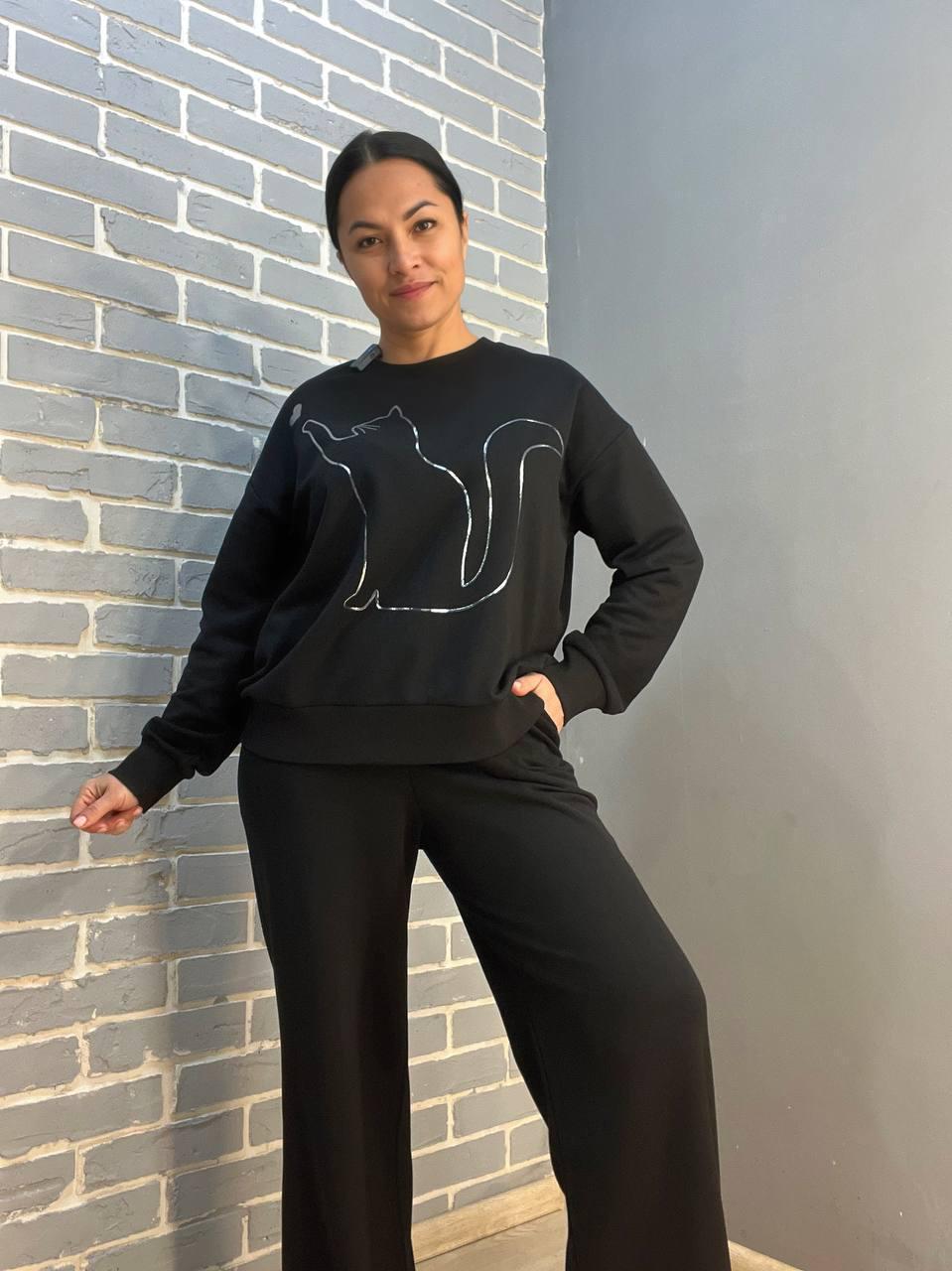Костюм женский JOGGY 8063-7557 свитшот котенок и брюки широкие палаццо M Черный (1475) - фото 2 Костюм женский JOGGY 8063-7557 свитшот котенок и брюки широкие палаццо M Черный (1475) - фото 2