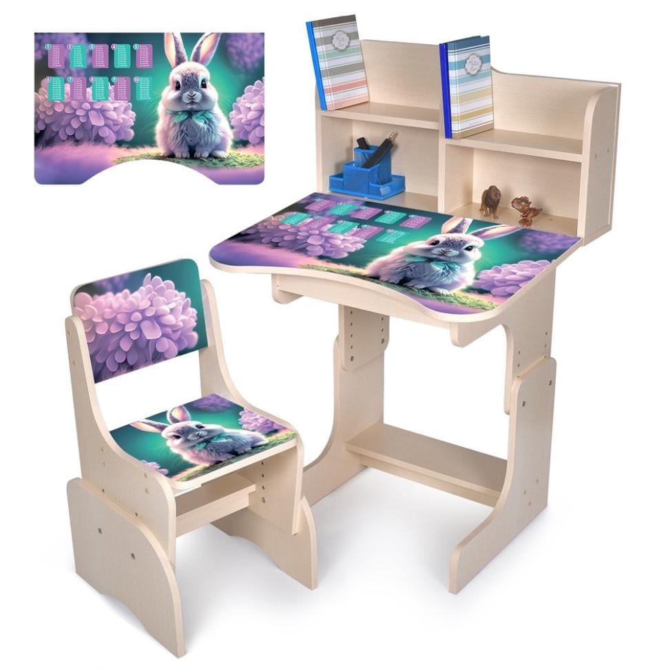 Парта-трансформер Bambi зі стільчиком та надбудовою дерево з регулюванням висоти 56,5/67,5 см