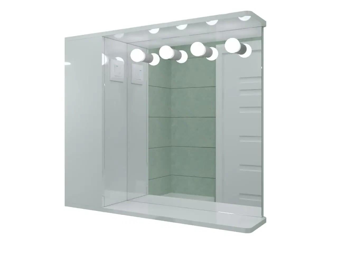 Зеркальный шкаф ШК22 с патронами под лампы выключателем и розеткой дверцы слева 800х700х160 мм Зеркальный шкаф ШК22 с патронами под лампы выключателем и розеткой дверцы слева 800х700х160 мм