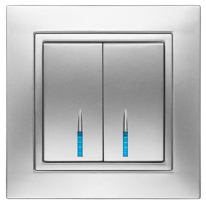 Выключатель с LED подсветкой двухклавишный MARSHEL ELEGANT VS10-201 Silver (VS10-201 Silver)