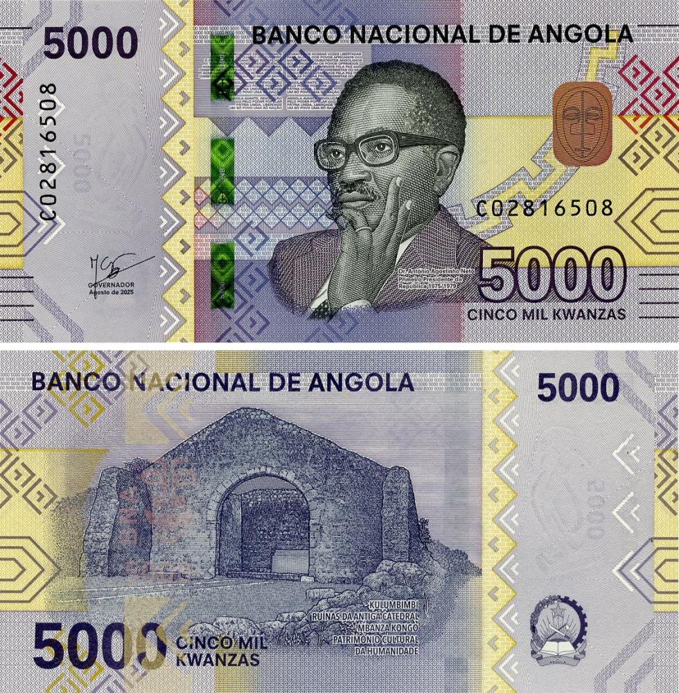Коллекционная банкнота Ангола 5000 кванза 2025 UNC (PW164)
