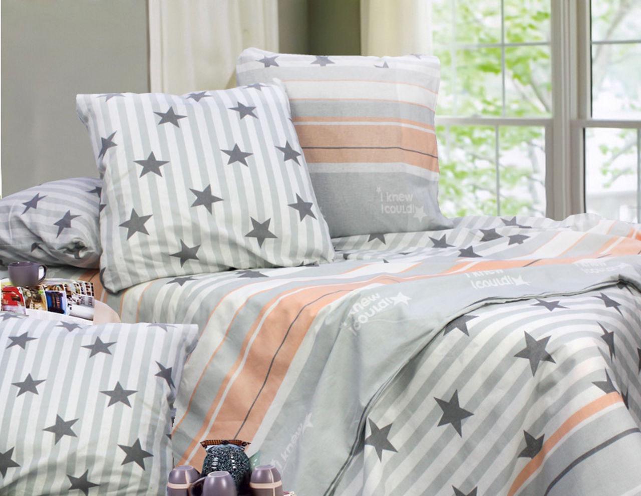 Комплект постельного белья полуторный Еней-плюс Т0693 Серый/Белый/Оранжевый