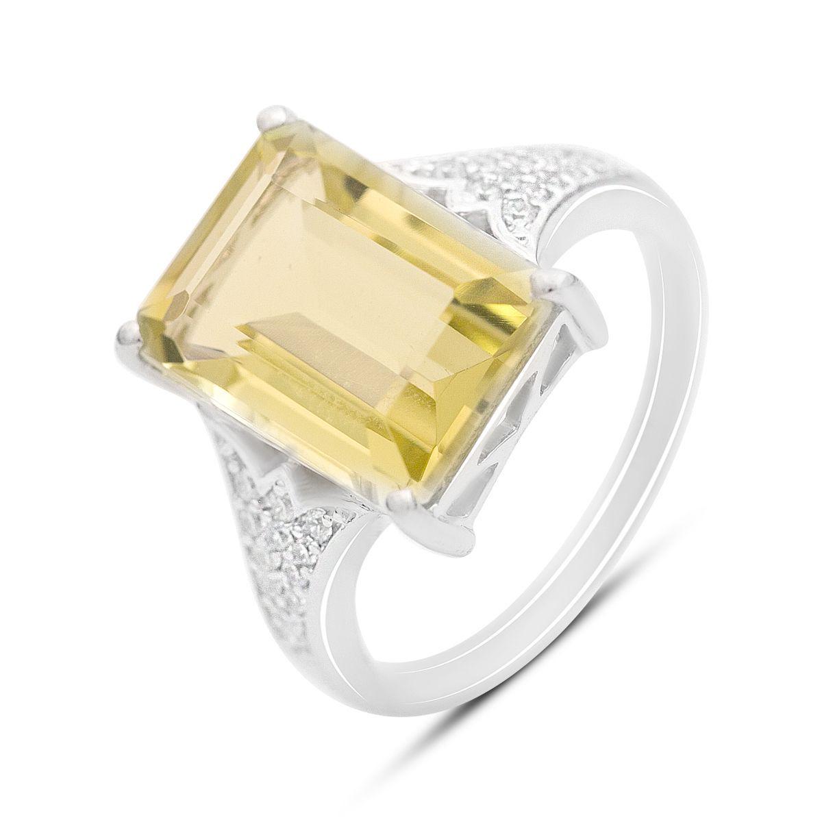 Кольцо серебряное Tiva с натуральным зеленым кварцем и фианитами 7,113 ct 5,28 г р. 18 (2162346)