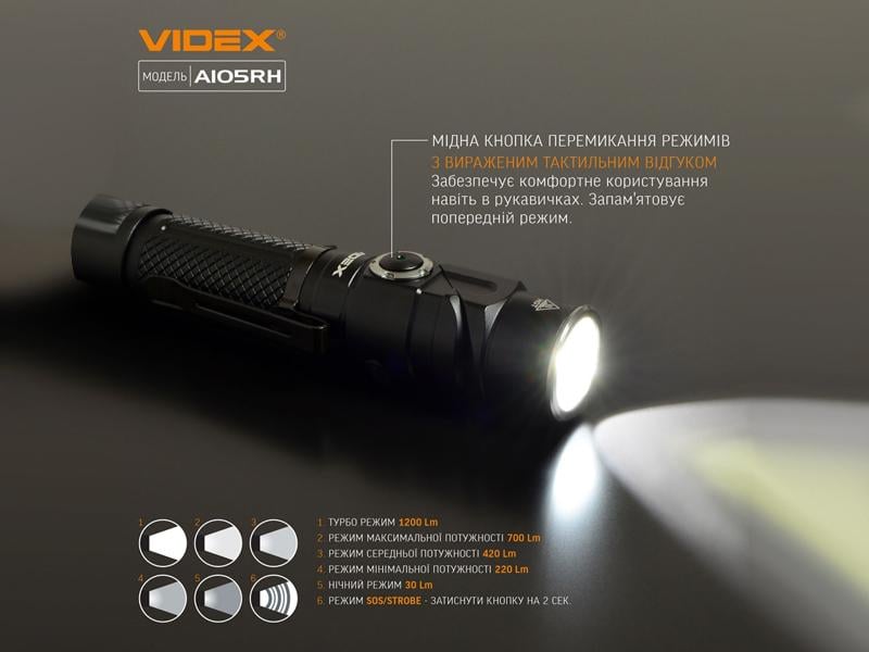 Портативний світлодіодний ліхтарик VIDEX VLF-A105RH 1200Lm 5000K (4841) - фото 6