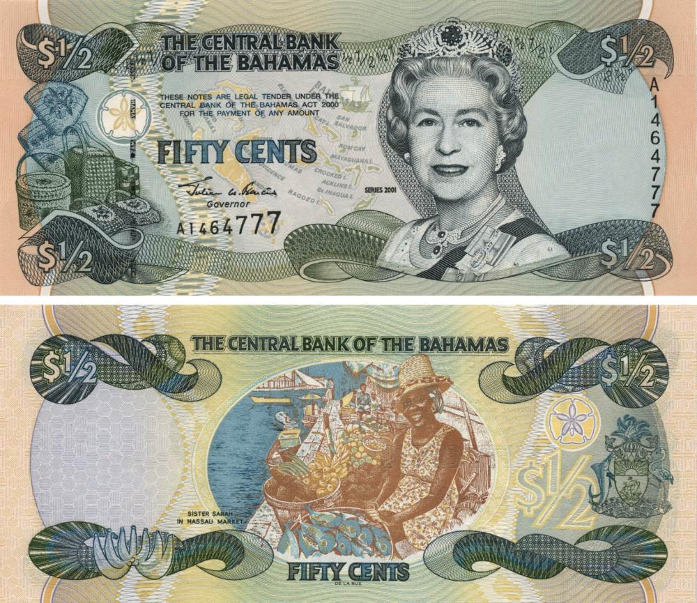 Коллекционная банкнота Багамы 1/2 доллара 2001 UNC P68 (Б03393)
