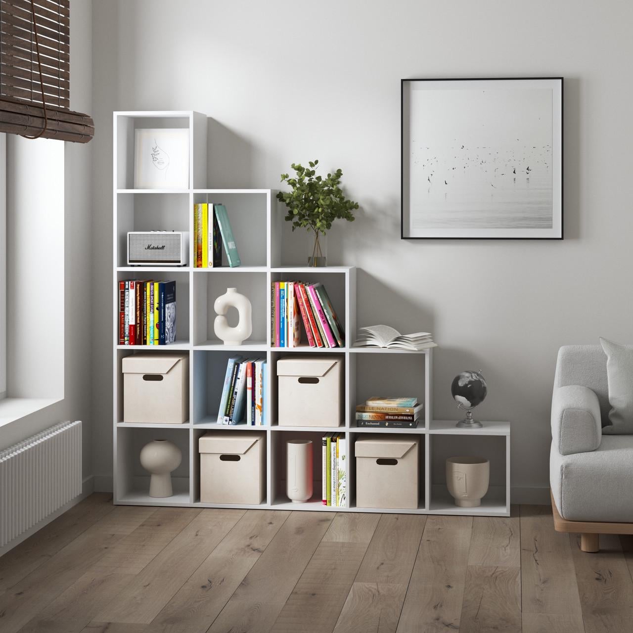 Стеллаж открытый VAYS ступенчатый с 15 полками 178х29х178 см Белый (2815576924)