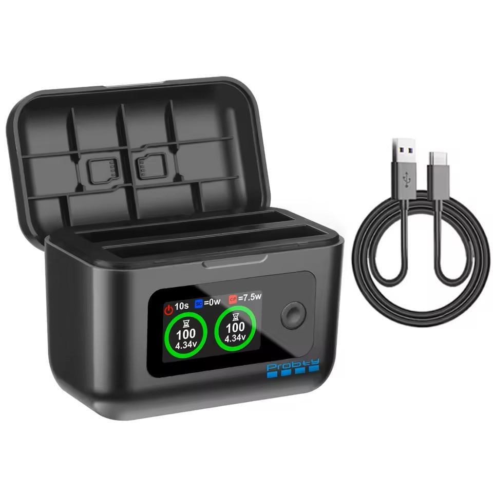 Зарядний пристрій з LCD-дисплеєм charge hub JH-X5-LCD02 для 2 акумуляторів Insta360 X5