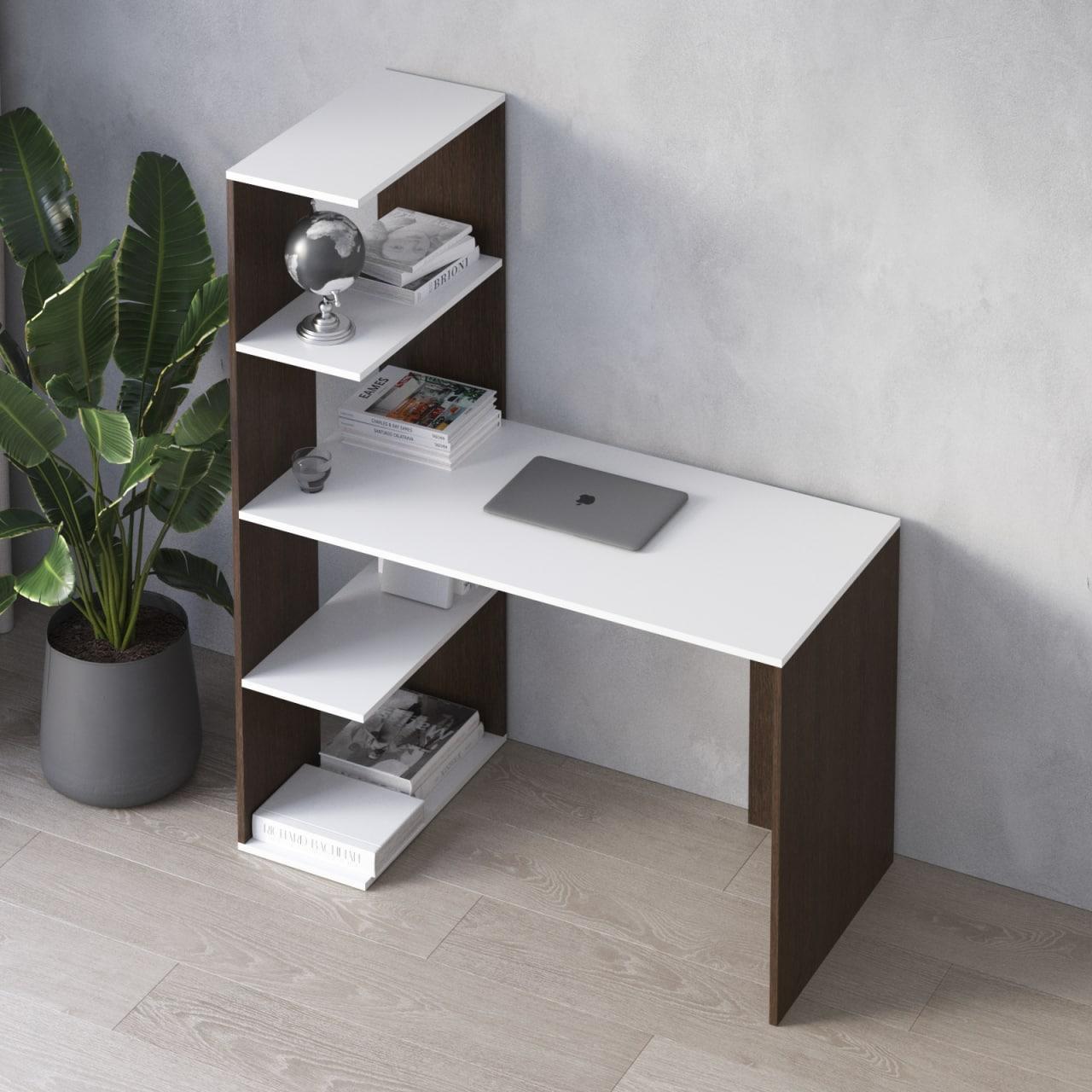 Стіл комп’ютерний Вайс M-16 1200х600х1473 мм Венге темний/Білий (30634967) - фото 1 Стіл комп’ютерний Вайс M-16 1200х600х1473 мм Венге темний/Білий (30634967) - фото 1