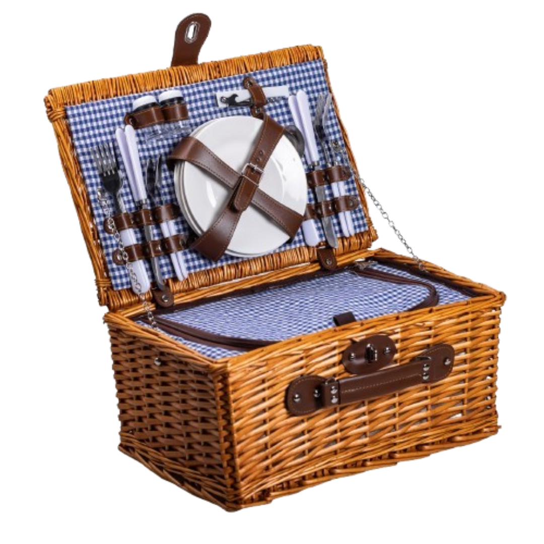 Корзина плетеная для пикника с посудой на 4 персоны 42х28х20 см (6846)