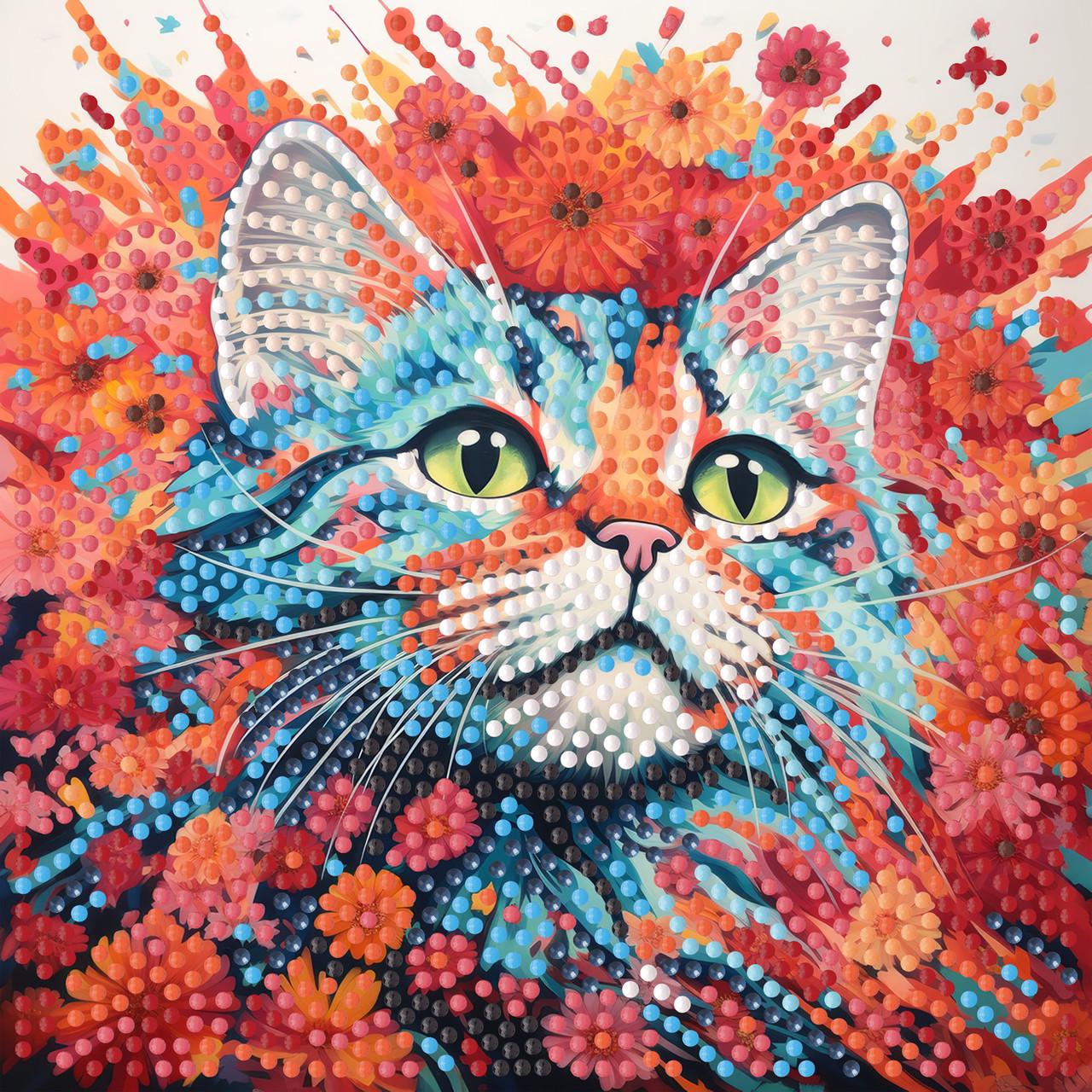 Алмазная мозаика Strateg Яркий кот на бумажной основе 18х18 см (ZAV1818-22)