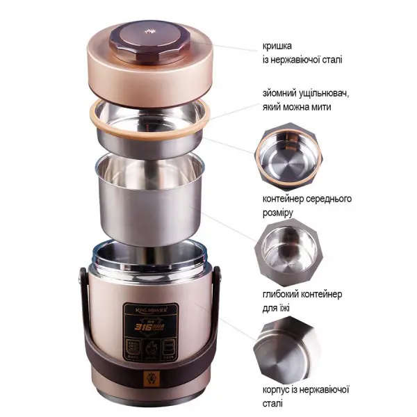 Термос для еды King Boss с двумя металлическими контейнерами из нержавеющей стали 1,5 л Красный (147-107-HP156R) - фото 3 Термос для еды King Boss с двумя металлическими контейнерами из нержавеющей стали 1,5 л Красный (147-107-HP156R) - фото 3