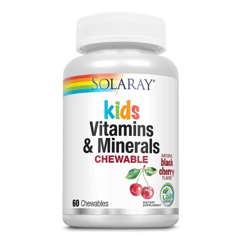 Комплекс вітамінів та мінералів для дітей Solaray Kids Vitamins & Minerals Чорна вишня 60 табл. (19384-01)