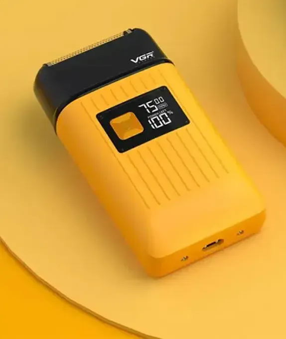 Аккумуляторная электробритва шейвер с USB и LED дисплеем, Желтая VGR V-357 (L) - фото 8