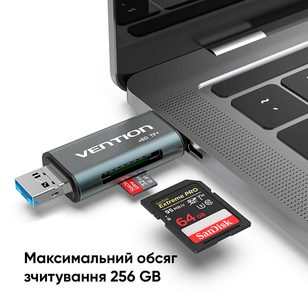 Кардридер Vention USB3.0 Multi-function Card Reader Gray Metal Type (CCHH0) - фото 5