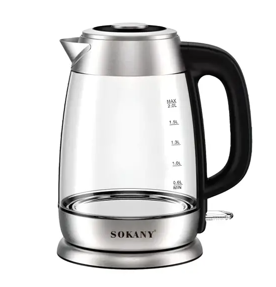 Електрочайник скляний Sokany SK-SH-1069 дисковий з підсвічуванням 2 л 2000 Вт