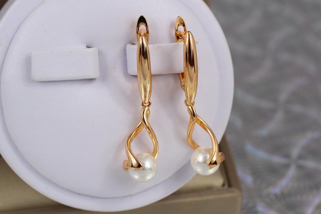 Серьги Xuping Jewelry Жемчуг на спиральке 3,5 см Золотистый