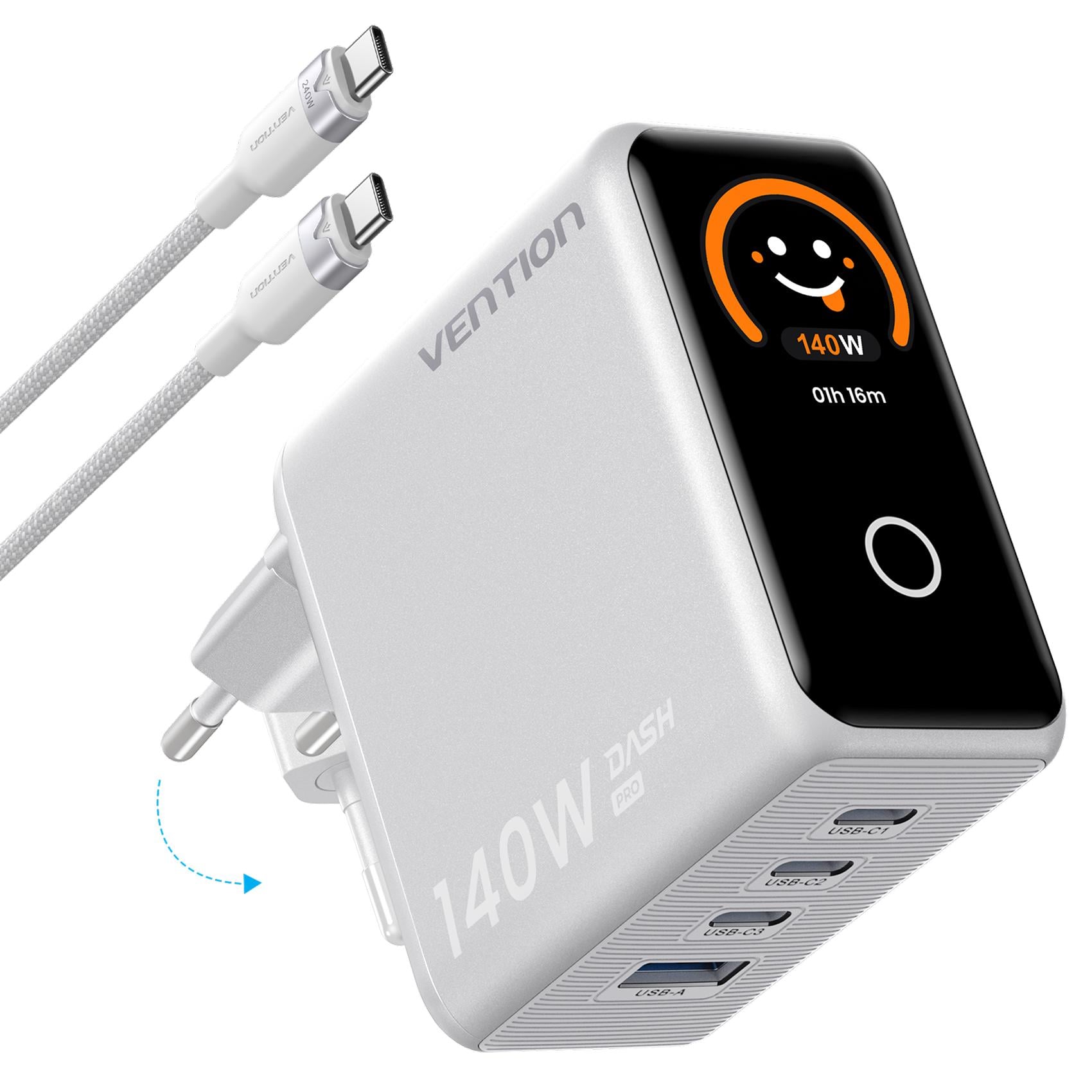 Зарядное устройство для телефона Vention Dash Pro Type C 1 м 140 Вт 4 порта 3 USB-C/1 USB-A GaN 5.0 Серебристый (TZ-FCOI0-EU)