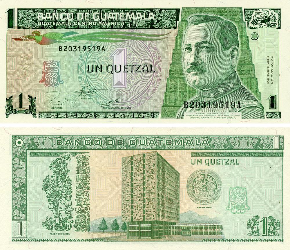 Колекційна банкнота Гватемала 1 кетсаль 1995 UNC (P87c)