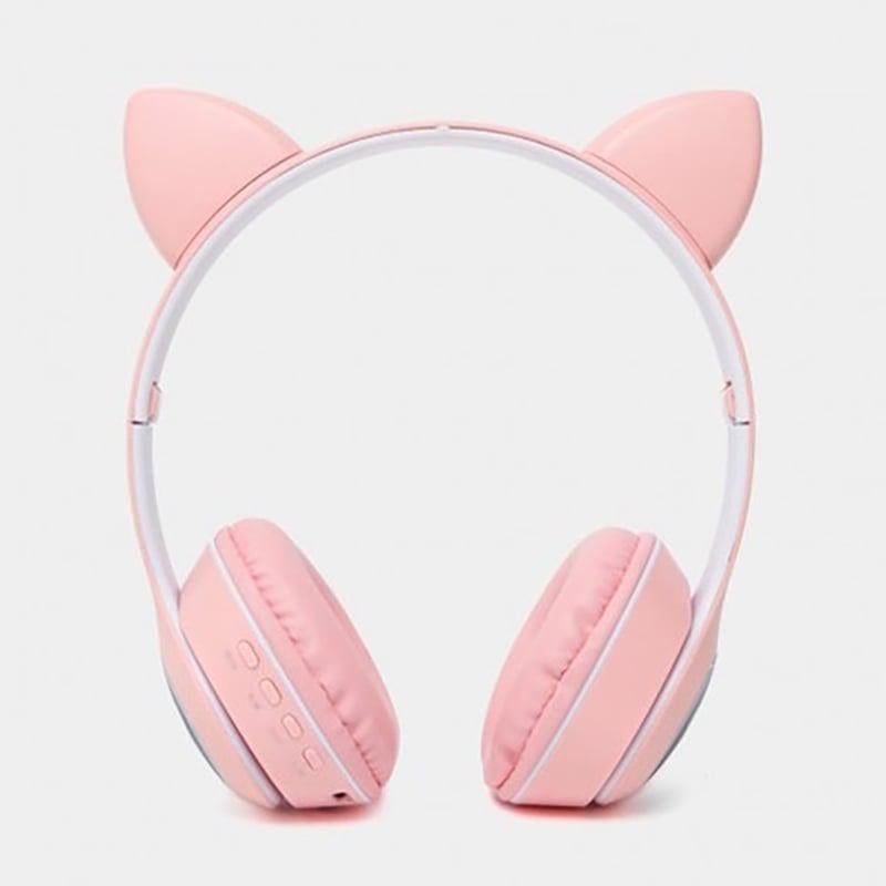 Наушники беспроводные CAT MZ-023 Кошачьи ушки RGB подсветка Bluetooth Pink-white (tf6812)