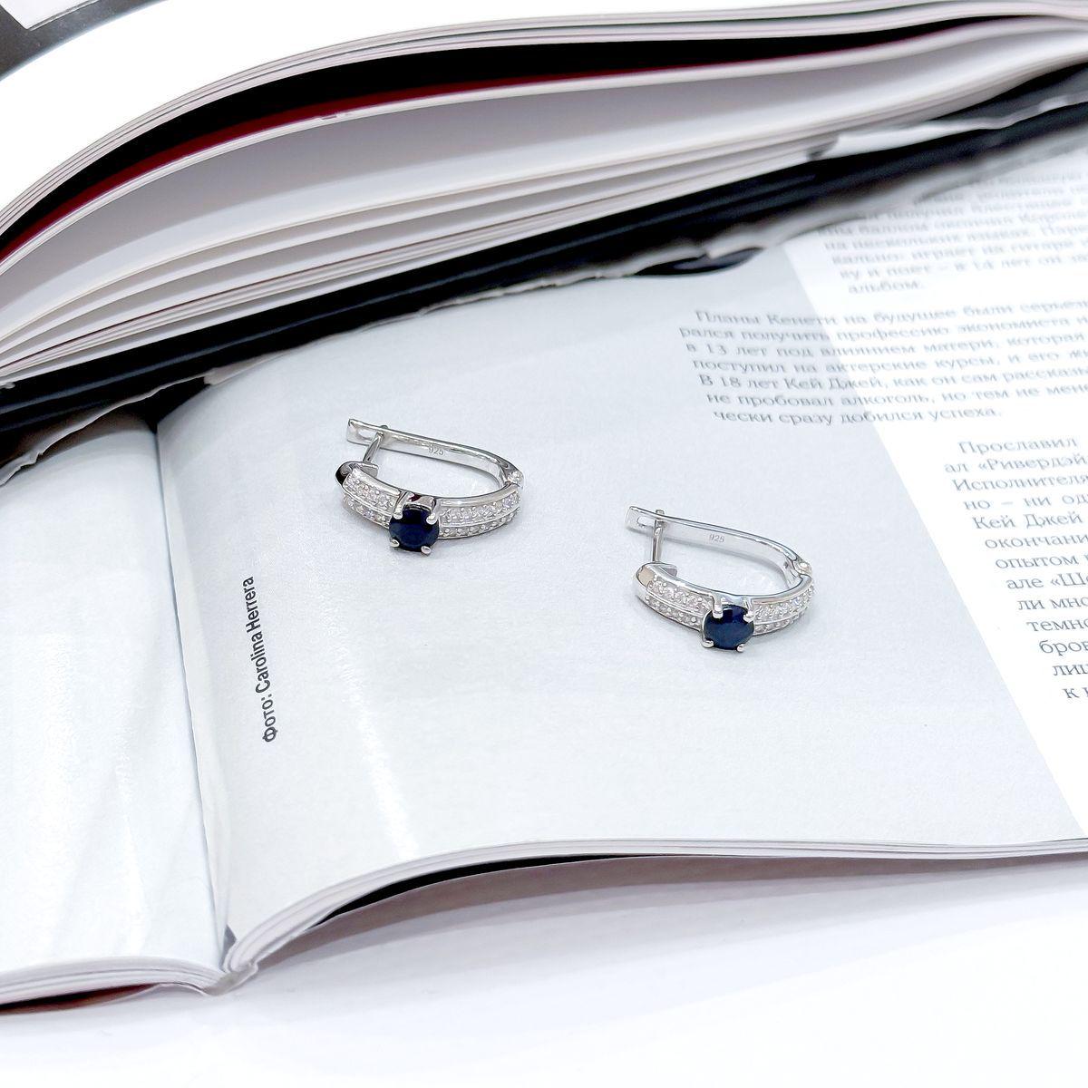 Сережки срібні з натуральними сапфірами та фіанітами Сережки срібні з натуральними сапфірами та фіанітами