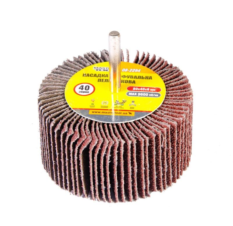 Насадка шлифовальная лепестковая MasterTool зерно 40 80х40 мм со стержнем 6 мм (08-2294)