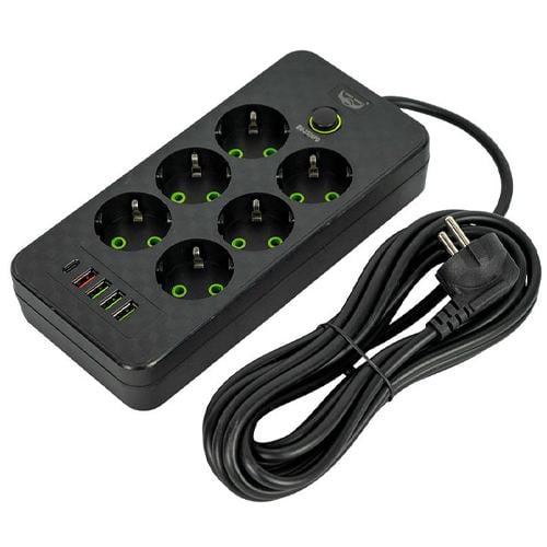 Мережевий фільтр-подовжувач EU-2506PD 5 м 6 розеток/5 USB-портів Black (7000007600)