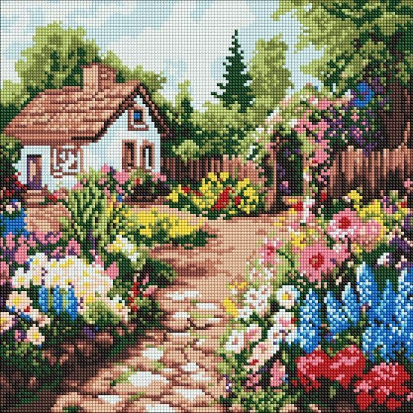 Алмазна мозаїка Ideyka Квіткові клумби біля будинку art_selena_ua 40х40 см (AMO8232)