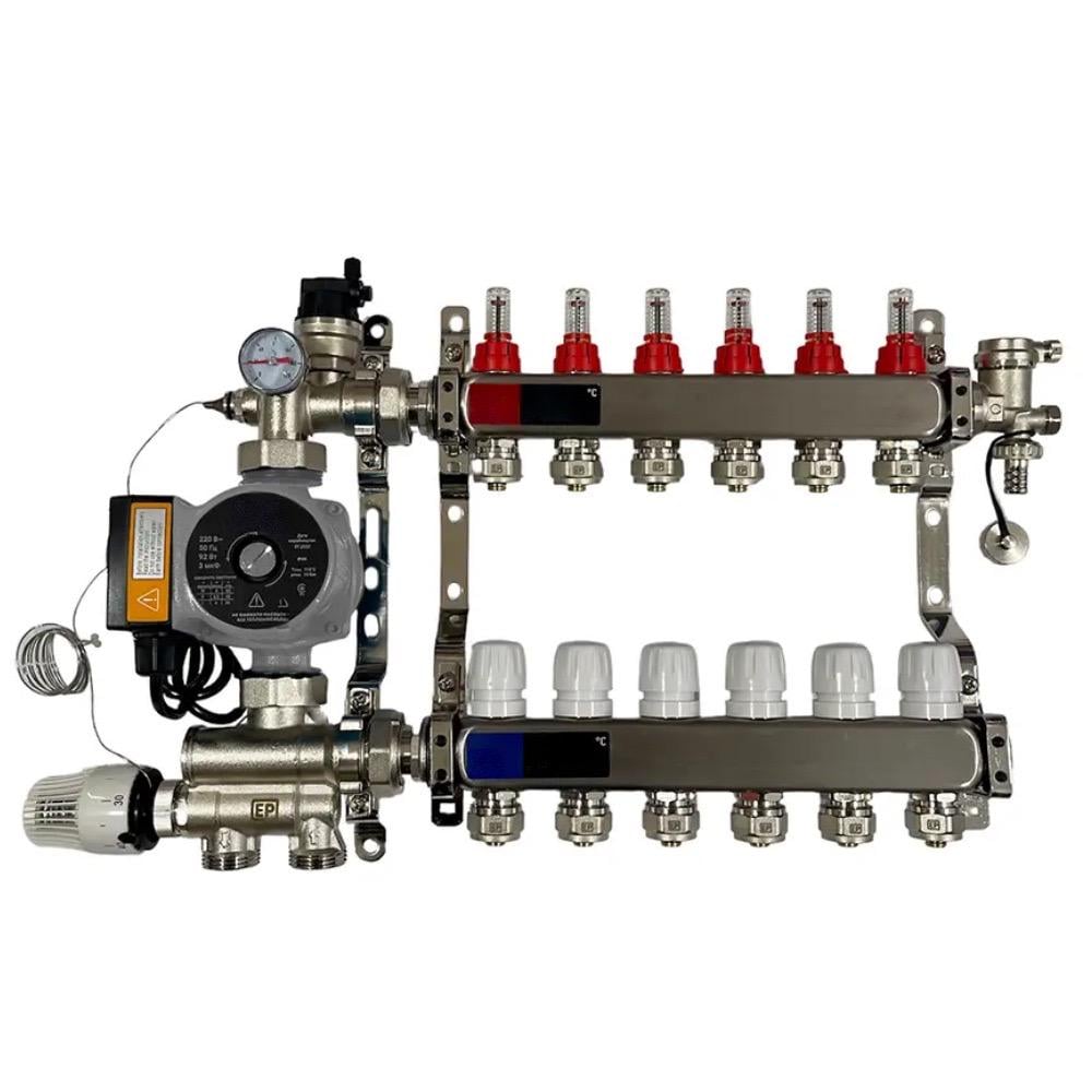 Коллектор Standard на 6 выходов и смесительная группа с насосом 1"-3/4"