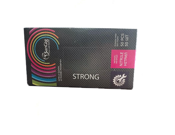 Рукавички нітрилові SanGig STRONG L р. 8-9 9 г 50 шт. Чорний (24628849)
