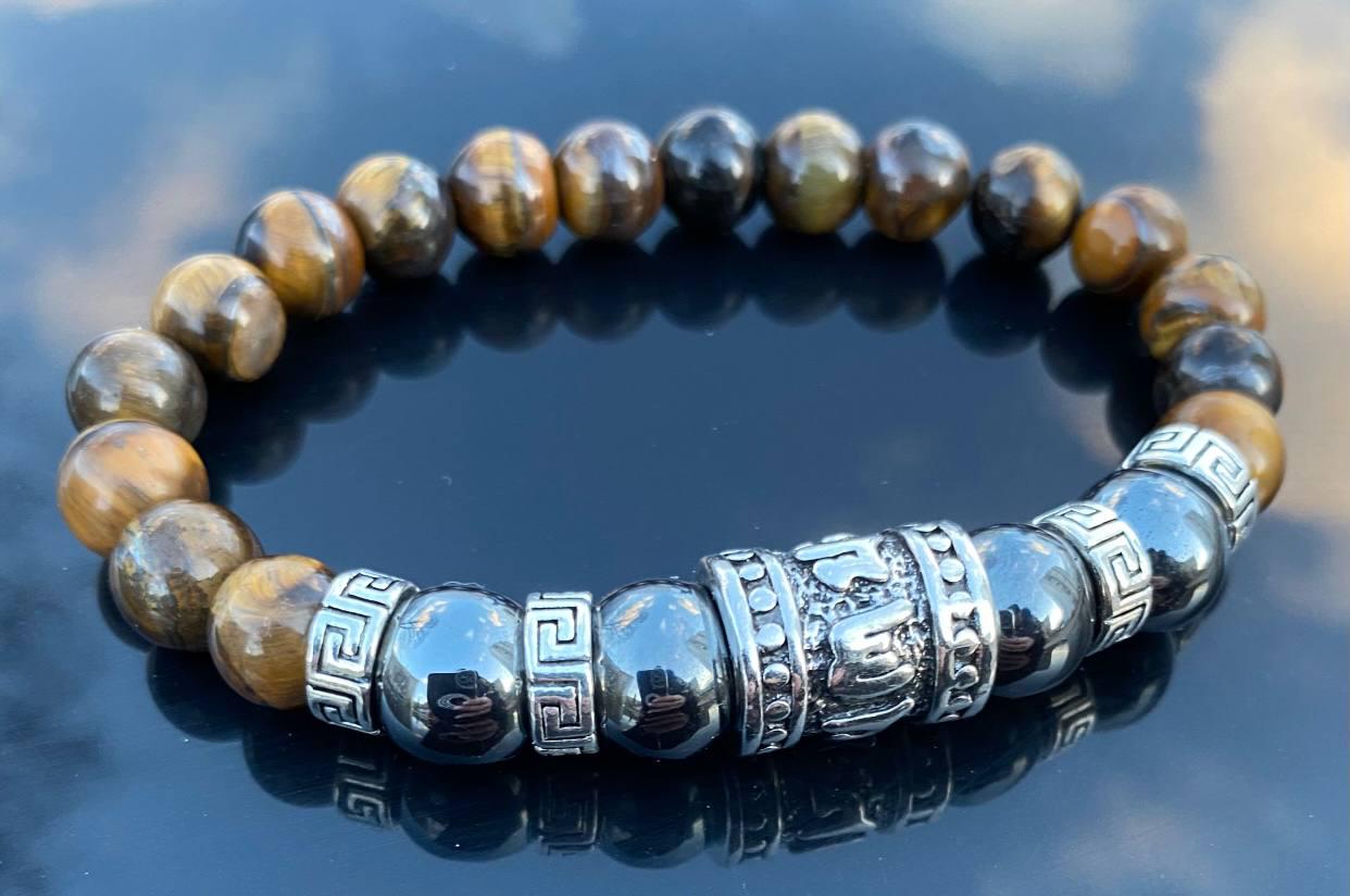 Браслет LITAURS из натурального камня тигровый глаз и металлическими вставками М 15-17 см (24116)