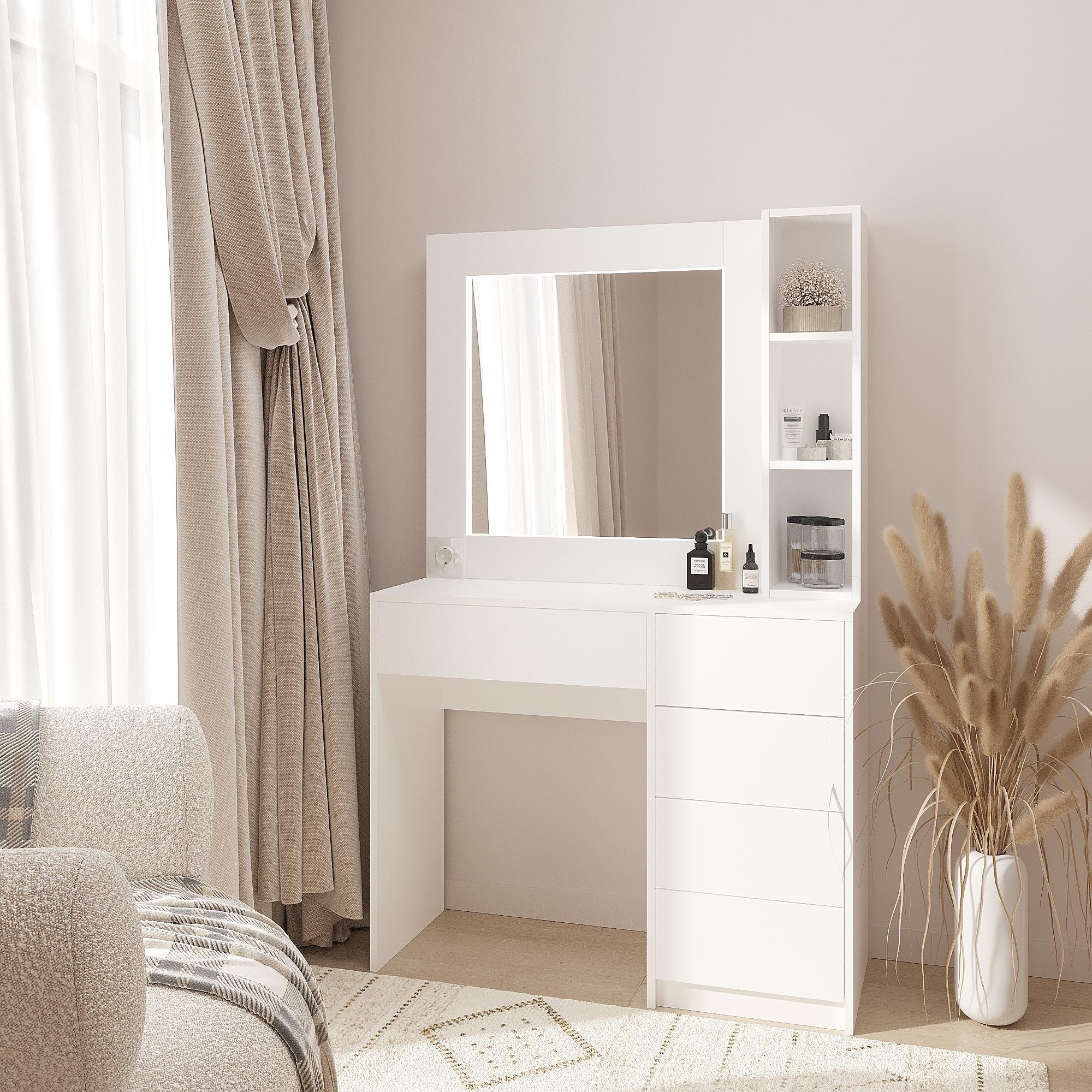 Туалетный столик с LED подсветкой ТЗ-LED 1600х1000х380 мм Белый Туалетный столик с LED подсветкой ТЗ-LED 1600х1000х380 мм Белый