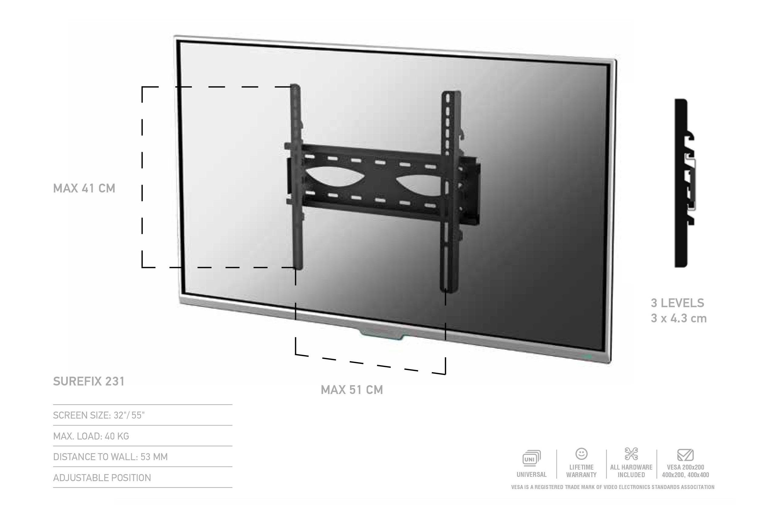 Кронштейн для телевизора Sonorous SUREFIX 231 Фиксированный 32"-55"/40 кг (0231) - фото 2