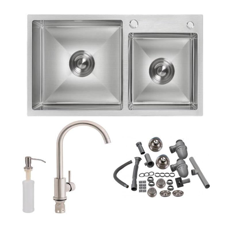 Мийка для кухні Lidz 2 чаші із змішувачем з дозатором 78х43 см Сатин (ldds7843)