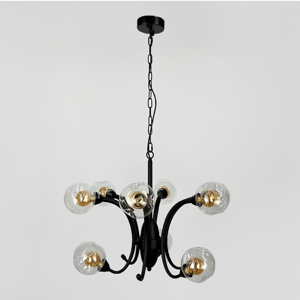 Люстра дизайнерская подвесная с 9 двойными плафонами Черный/Прозрачный с янтарным (ZL1427_1549)