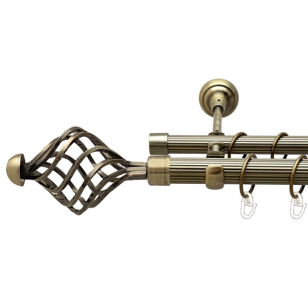 Карниз металлический Orvit Арезо двухрядный открытый/рифленая труба/кольцо металлическое Антик 25/19 мм 240 см (00-00017757)