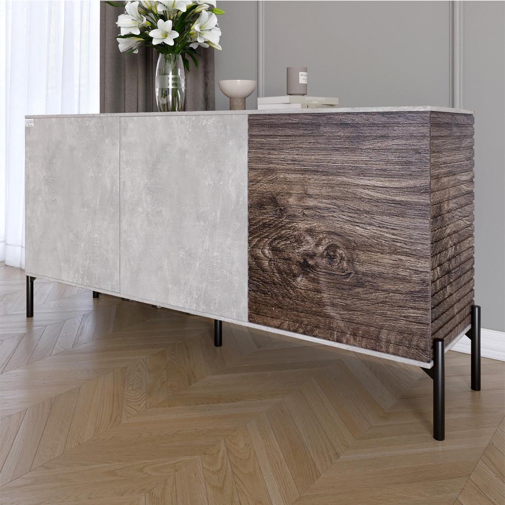 Комод закрытый в гостиную на черных металлических ножках Lion Грей 154x38x76,5 см Бетон/Дерево (Lion-041776)