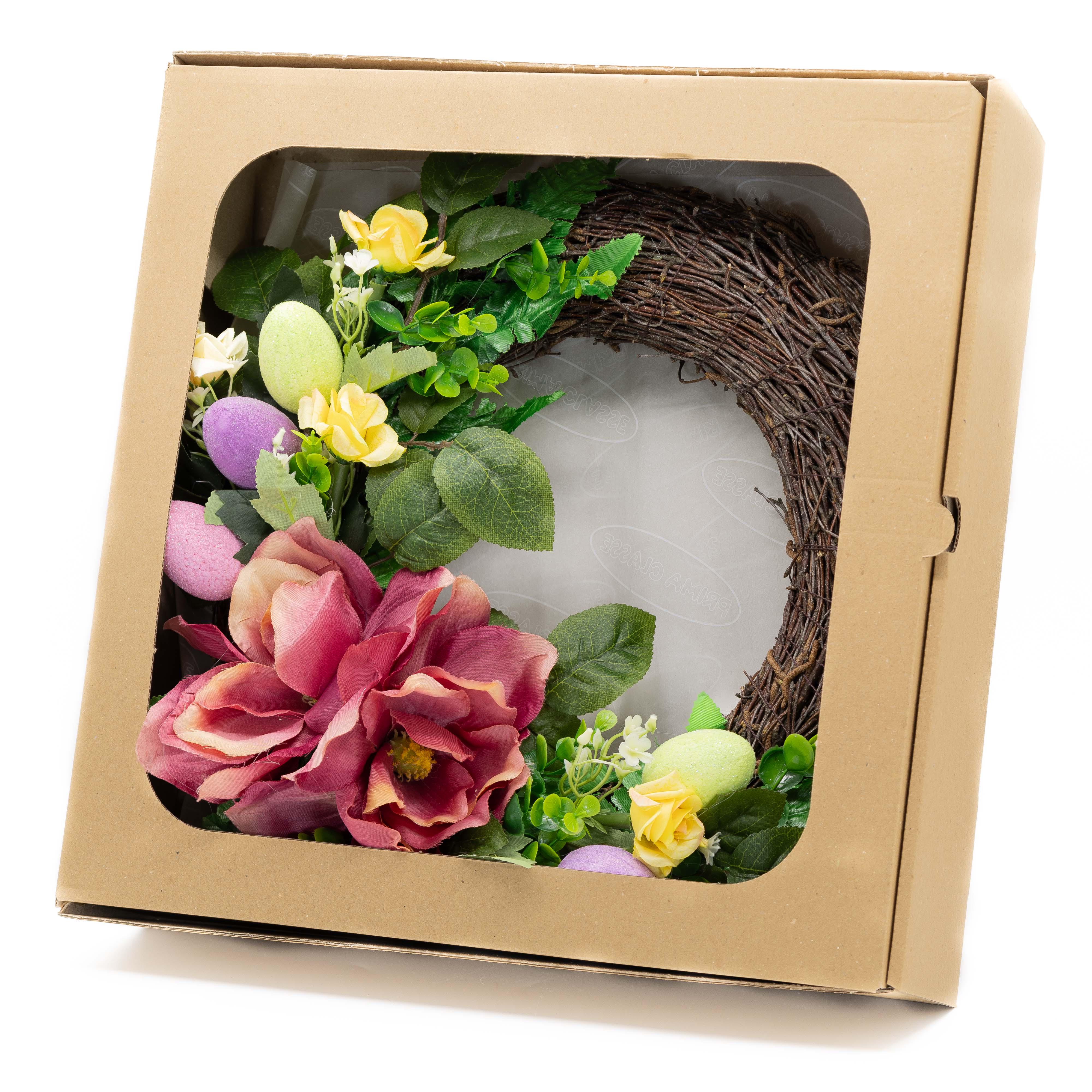 Венок пасхальный ДАЙС из прутьев с искусственными бордовыми цветами и яйцами 40 см (ВБ4007Б) - фото 2 Венок пасхальный ДАЙС из прутьев с искусственными бордовыми цветами и яйцами 40 см (ВБ4007Б) - фото 2