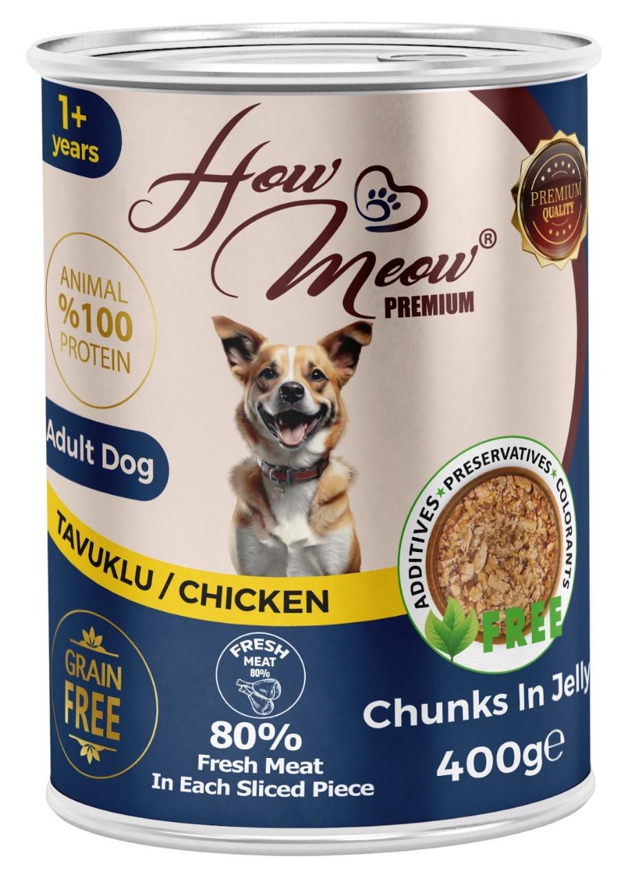 Корм вологий повнораціонний для дорослих собак Хау Мяу How Meow Dog з куркою 400 г (2998381624)