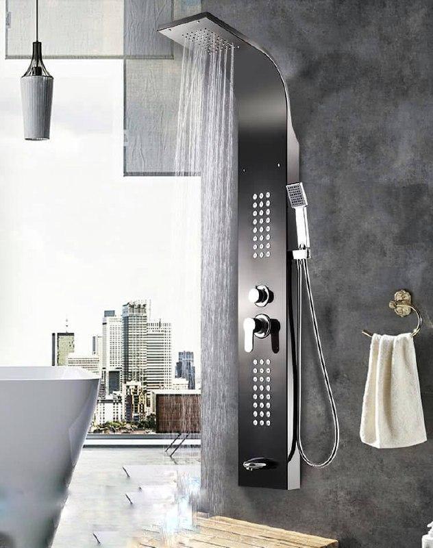 Душевая панель Epelli Megacascata Nero B с фиксированной воронкой/массажными форсунками и изливом Черный (2447983872)