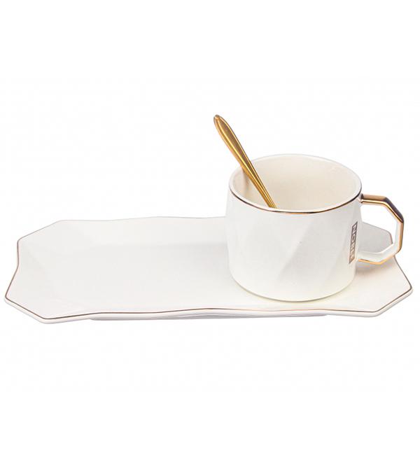 Чашка керамическая White perfection с ложечкой и блюдцем 200 мл (514040)