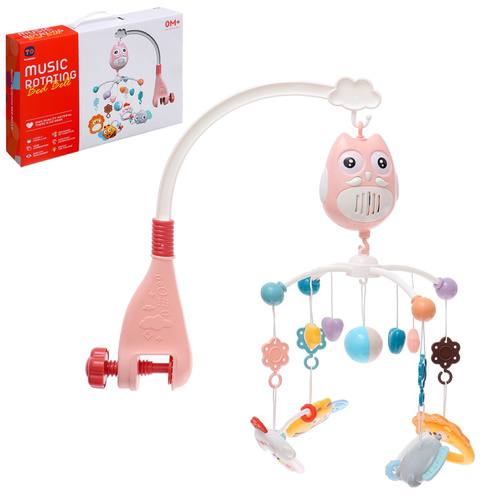 Мобіль-карусель музичний Huanger RT 668-13 мелодії/брязкальця/прорізувачі рожева Сова (2388052897)
