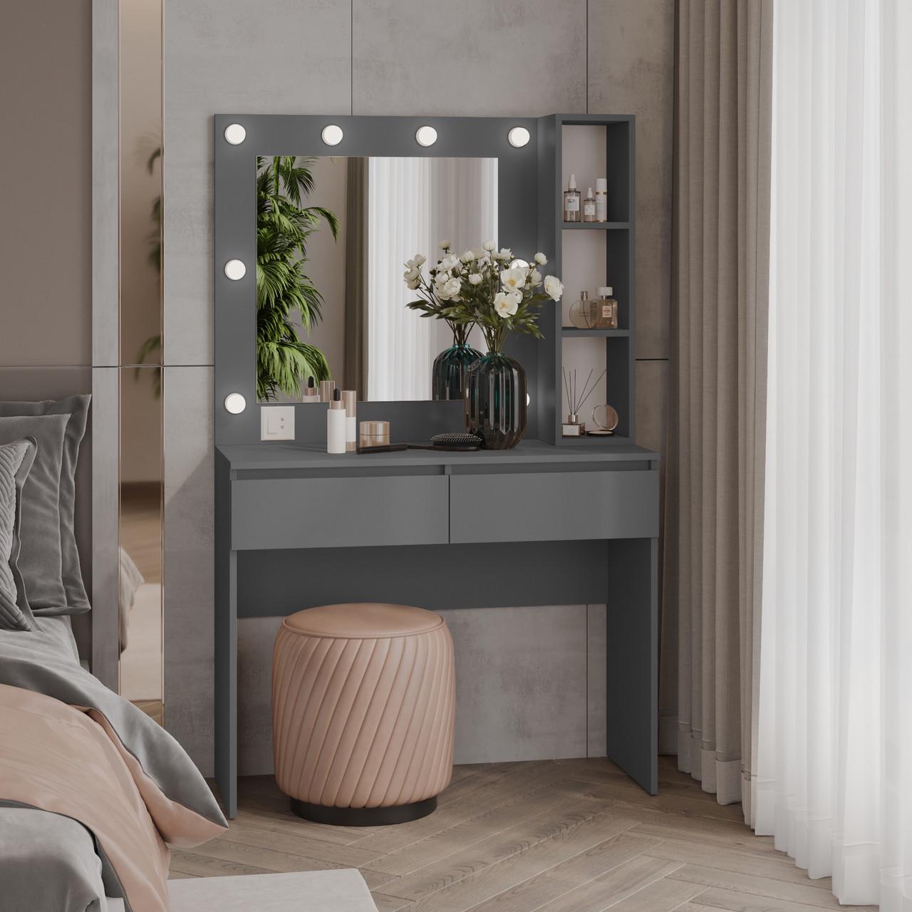 Туалетний столик New and Classic із квадратним дзеркалом 1600х1000х400 мм Антрацит (ТЗ-Лайт 2-2)