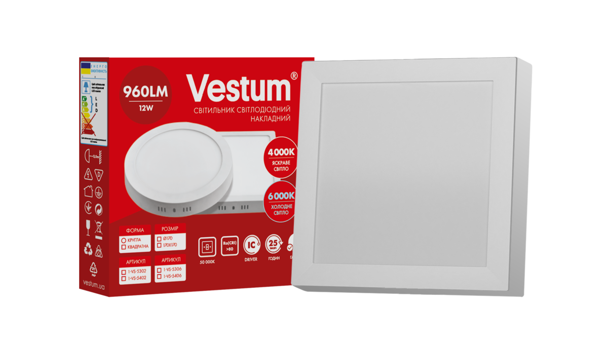 Світильник накладний квадратний світлодіодний Vestum 12W 6000K 220V (1-VS-5406)