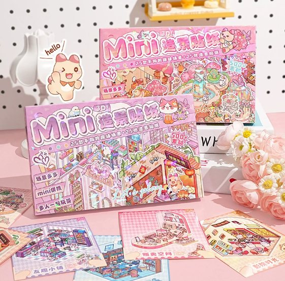 Набор 3D комнат с наклейками Mini Room Play 25 сцен/25 листов Розовый (29165330) - фото 5