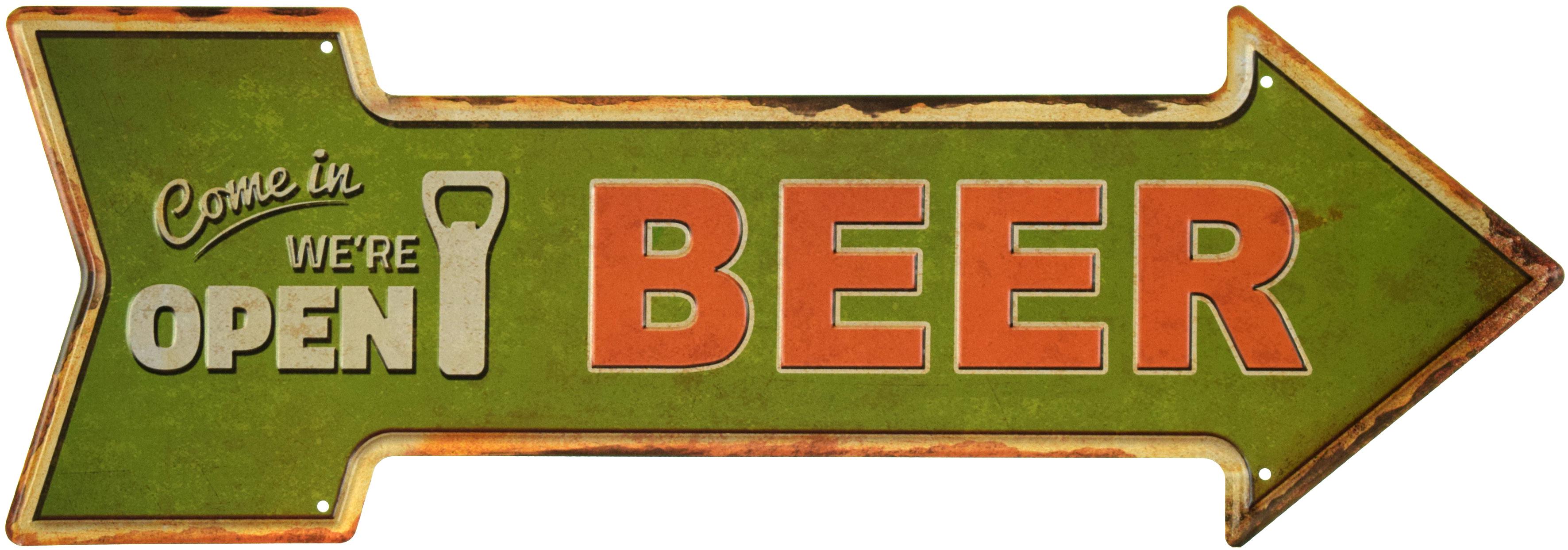Табличка металлическая Заходи, Мы Открыли Пиво/Come In We're Open Beer 16x45 см
