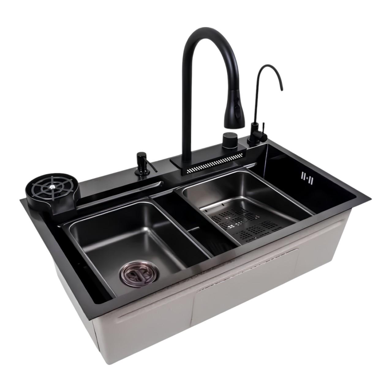 Мийка прямокутна Valeso 75х45F PVD Водоспад з шумоізоляцією чаші та краном для питної води Чорний (є268) - фото 7 Мийка прямокутна Valeso 75х45F PVD Водоспад з шумоізоляцією чаші та краном для питної води Чорний (є268) - фото 7