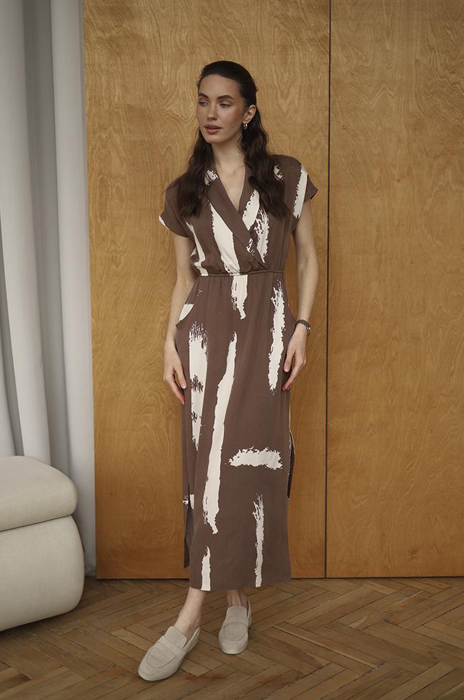 Платье Lipar 3732 макси с V-образным вырезом принт р. 42 Капучино (16917436) - фото 4 Платье Lipar 3732 макси с V-образным вырезом принт р. 42 Капучино (16917436) - фото 4